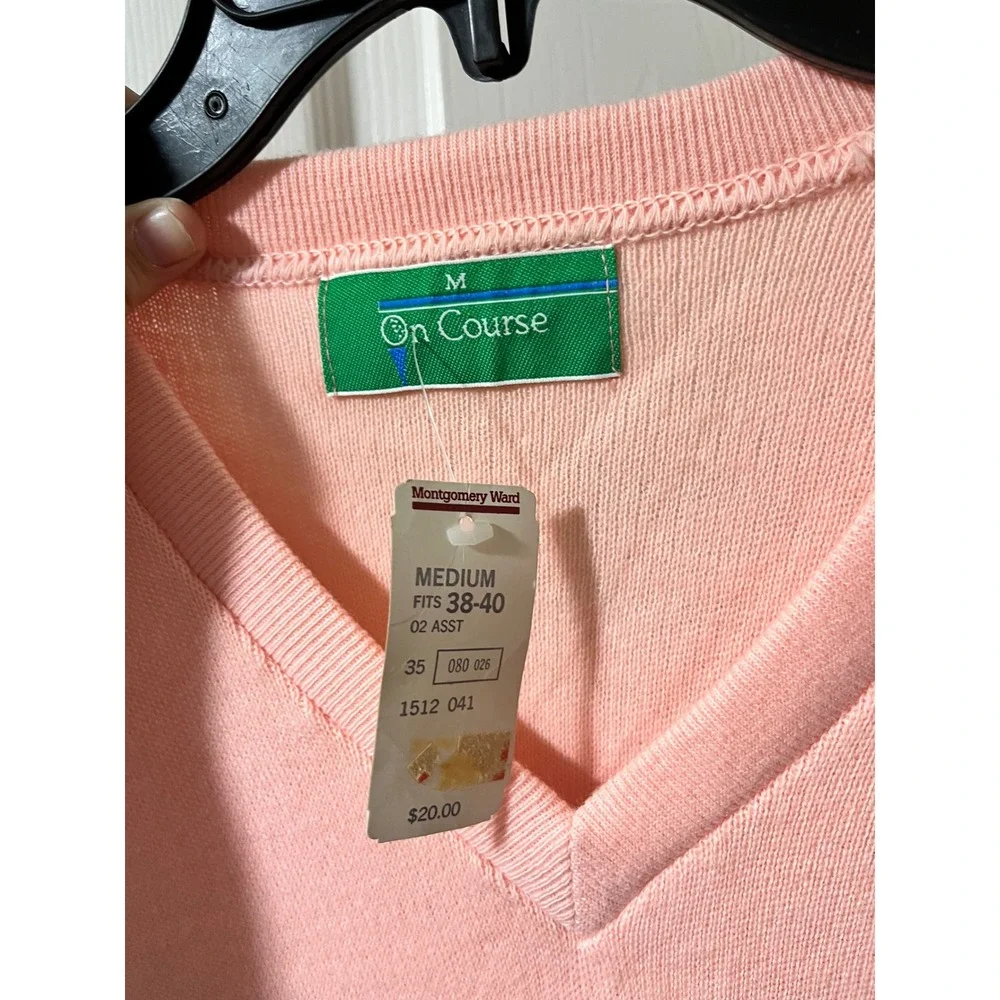 Vintage On Course‎ Montgomery Ward Peach Pink V-Neck Acrylic Sweater Mens Medium